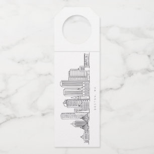 Minimalist Boston City Skyline Illustration Bottle Hanger Tag