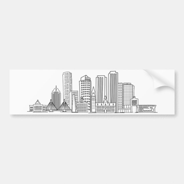 Minimalist Boston City Skyline Illustration Bumper Sticker (Front)