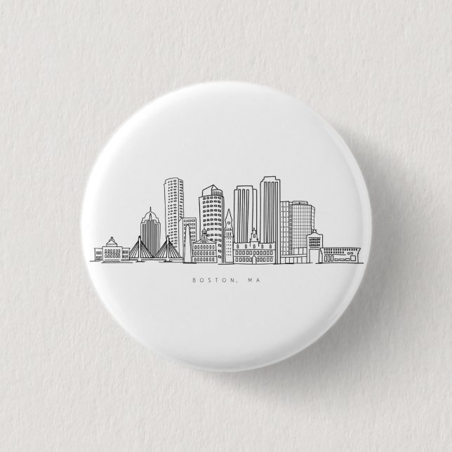 Minimalist Boston City Skyline Illustration Button (Front)