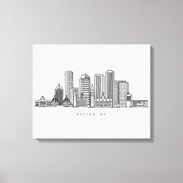 Minimalist Boston City Skyline Illustration Canvas Print (Front)