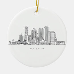 Minimalist Boston City Skyline Illustration Ceramic Ornament
