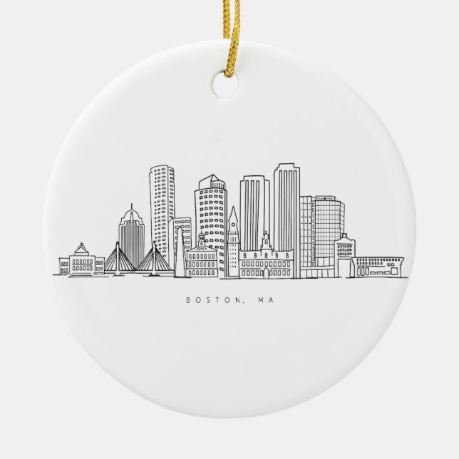 Minimalist Boston City Skyline Illustration Ceramic Ornament (Front)