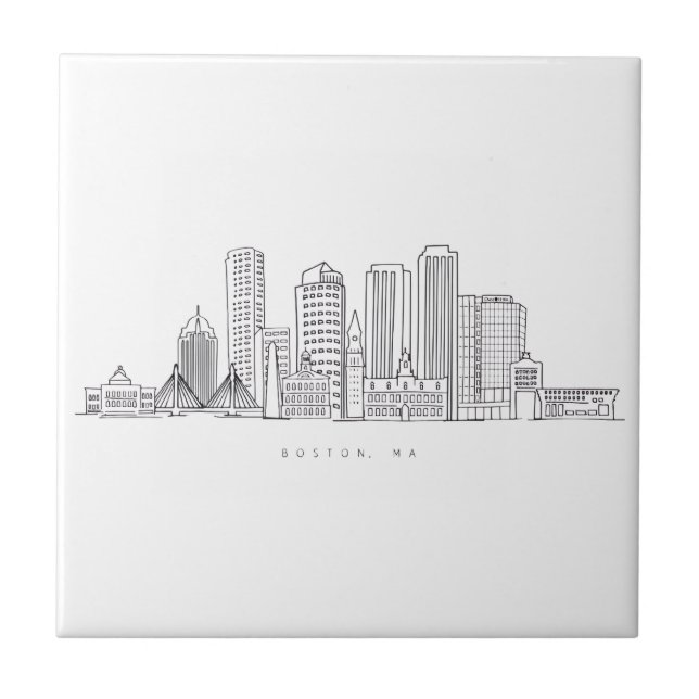 Minimalist Boston City Skyline Illustration Ceramic Tile (Front)