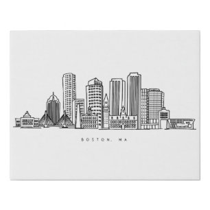 Minimalist Boston City Skyline Illustration Faux Canvas Print