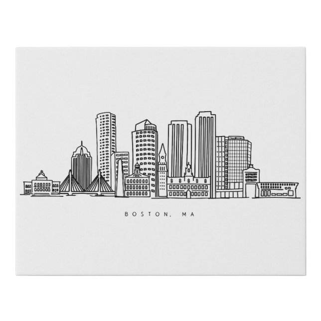 Minimalist Boston City Skyline Illustration Faux Canvas Print (Front)