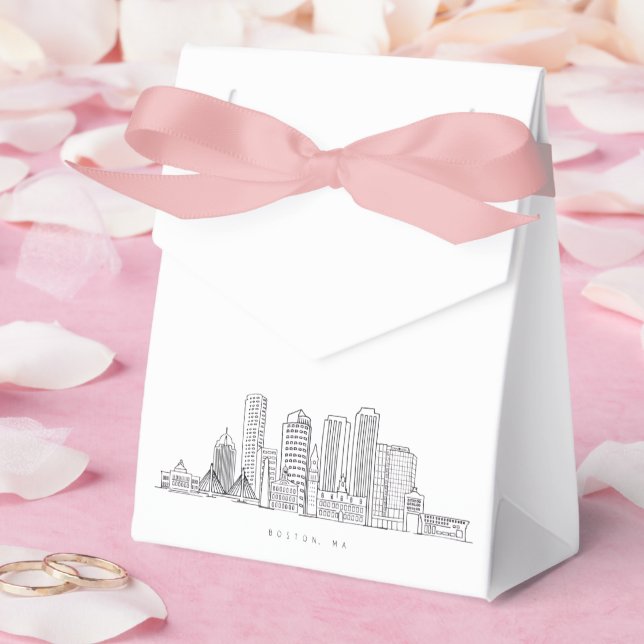 Minimalist Boston City Skyline Illustration Favor Boxes (Wedding)