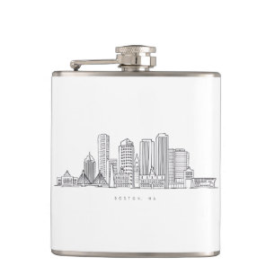 Minimalist Boston City Skyline Illustration Flask