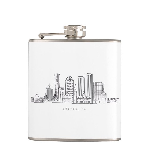 Minimalist Boston City Skyline Illustration Flask (Front)