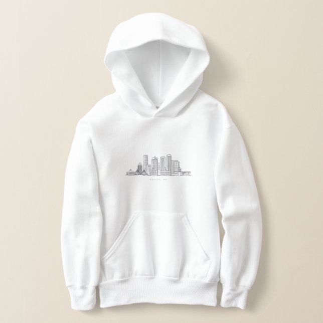 Minimalist Boston City Skyline Illustration Hoodie (Laydown)