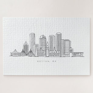 Minimalist Boston City Skyline Illustration Jigsaw Puzzle