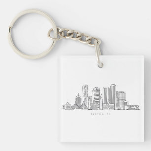 Minimalist Boston City Skyline Illustration Keychain