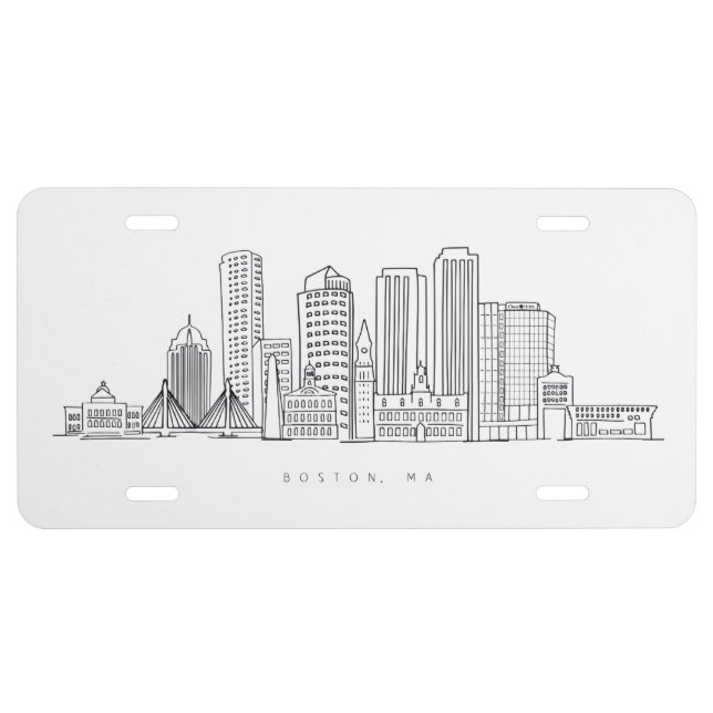 Minimalist Boston City Skyline Illustration License Plate (Front)