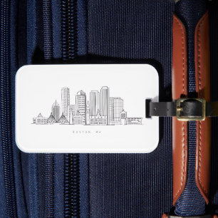 Minimalist Boston City Skyline Illustration Luggage Tag