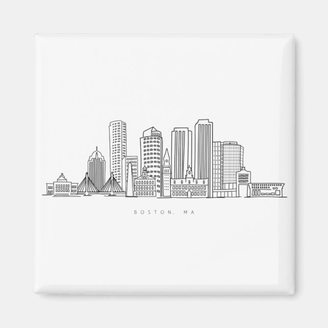 Minimalist Boston City Skyline Illustration Magnet (Front)