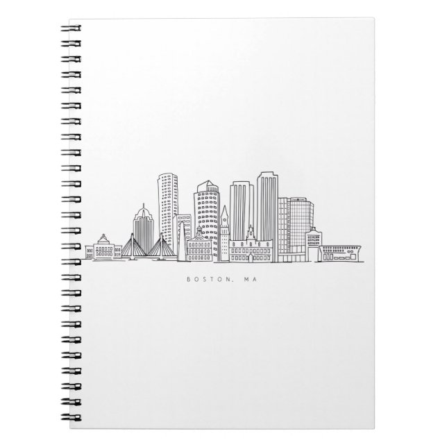 Minimalist Boston City Skyline Illustration Notebook (Front)