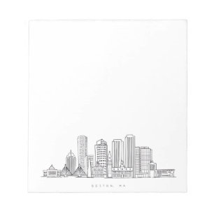 Minimalist Boston City Skyline Illustration Notepad