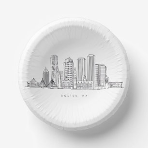 Minimalist Boston City Skyline Illustration Paper Bowls