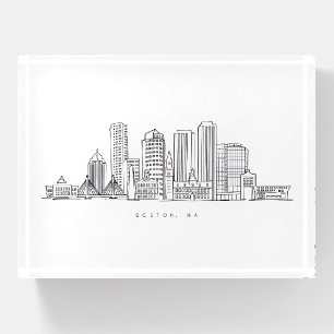 Minimalist Boston City Skyline Illustration Paperweight