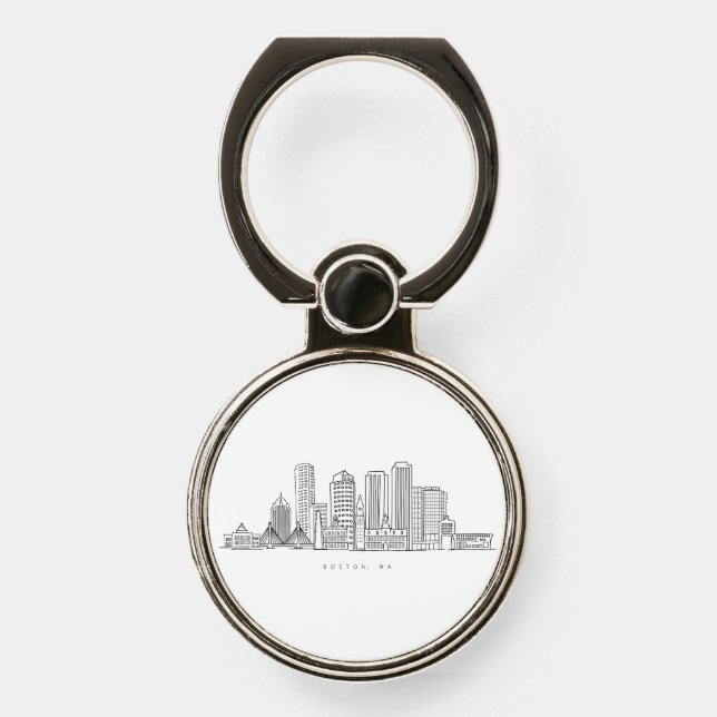 Minimalist Boston City Skyline Illustration Phone Ring Stand (Front)