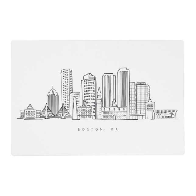 Minimalist Boston City Skyline Illustration Placemat (Front)
