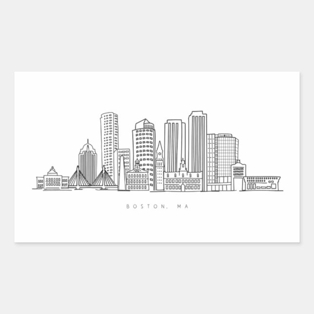 Minimalist Boston City Skyline Illustration Rectangular Sticker (Front)