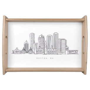Minimalist Boston City Skyline Illustration Serving Tray