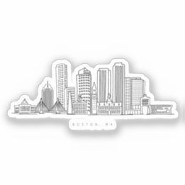 Minimalist Boston City Skyline Illustration Sticker