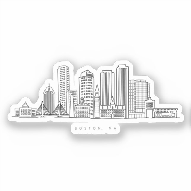Minimalist Boston City Skyline Illustration Sticker (Front)