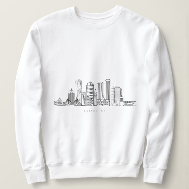 Minimalist Boston City Skyline Illustration Sweatshirt (Design Front)