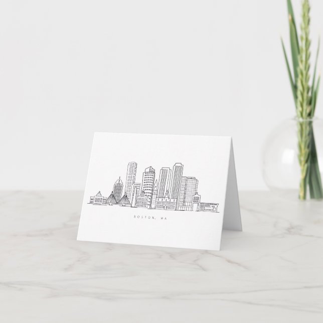 Minimalist Boston City Skyline Illustration Thank You Card (Front)