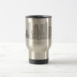 Minimalist Boston City Skyline Illustration Travel Mug