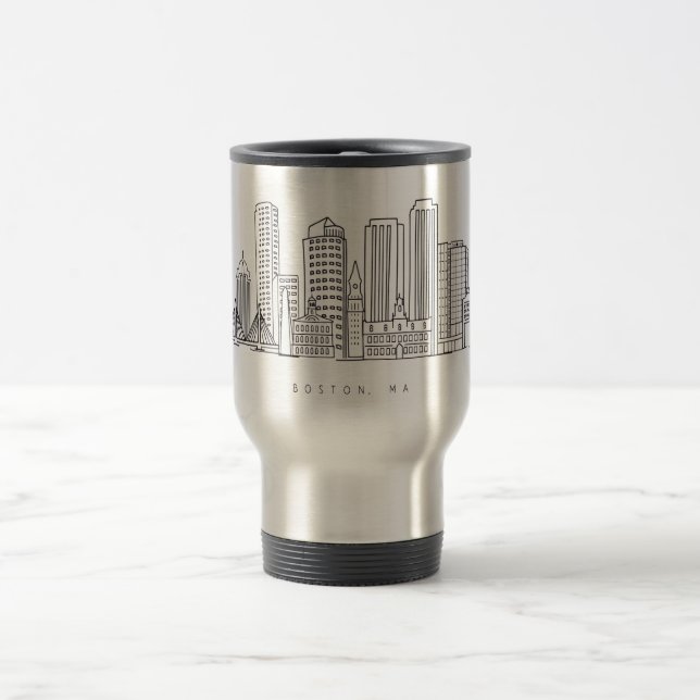 Minimalist Boston City Skyline Illustration Travel Mug (Center)