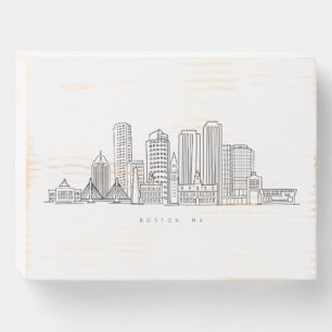 Minimalist Boston City Skyline Illustration Wooden Box Sign