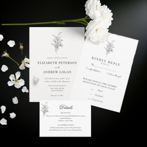 Minimalist Botanic Floral  Flower Chic Wedding Invitation