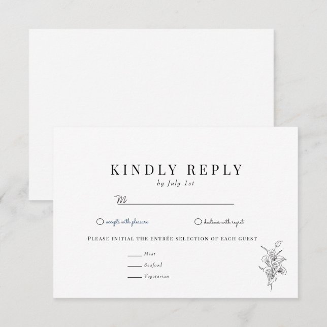Minimalist Botanic Floral | Flower Chic Wedding RSVP Card (Front/Back)
