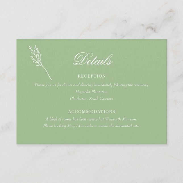 Minimalist Botanic Floral |  Wedding Details  Enclosure Card (Front)