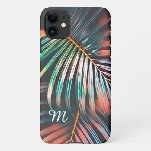 Minimalist Botanical Art Palm Leaves with Monogram iPhone 11 Case