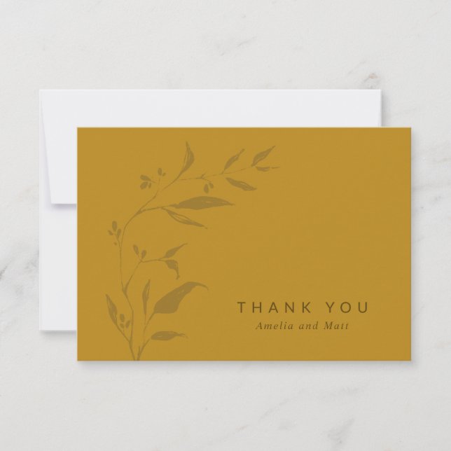 Minimalist Botanical Artwork Mustard Boho Wedding Thank You Card (Front)