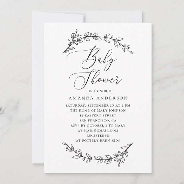 Minimalist Botanical Baby Shower | Elegant Script Invitation (Front)
