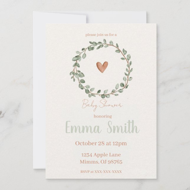 Minimalist Botanical Baby Shower Invitation (Front)