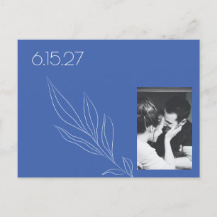 Minimalist Botanical Blue Photo Save the Date Postcard