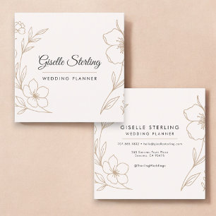 Minimalist Botanical Blush Black Wedding Planner Square Business Card