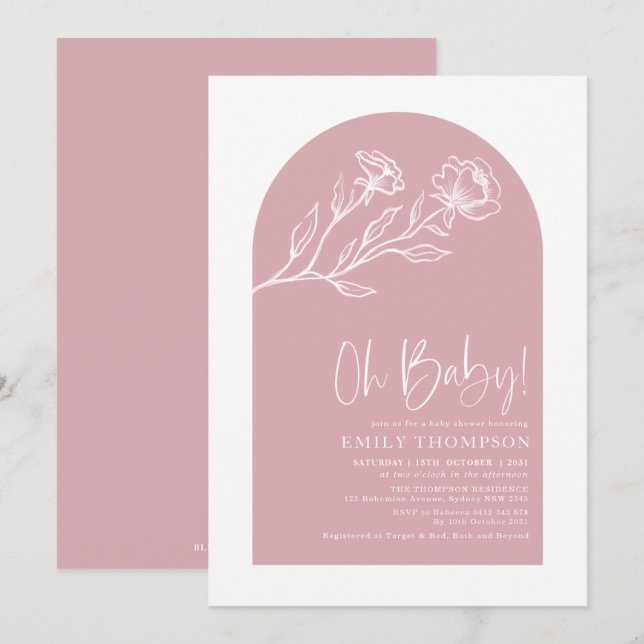 Minimalist Botanical Boho Arch Girl Baby Shower Invitation (Front/Back)