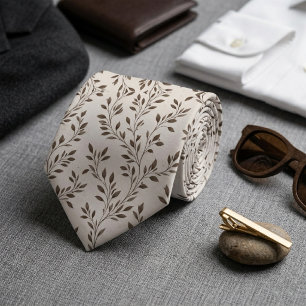 Minimalist Botanical Branches Sepia Neck Tie