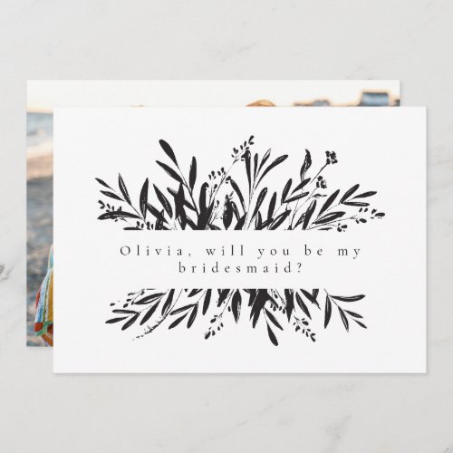 Minimalist Botanical Bridesmaid Proposal Photo  Note Card