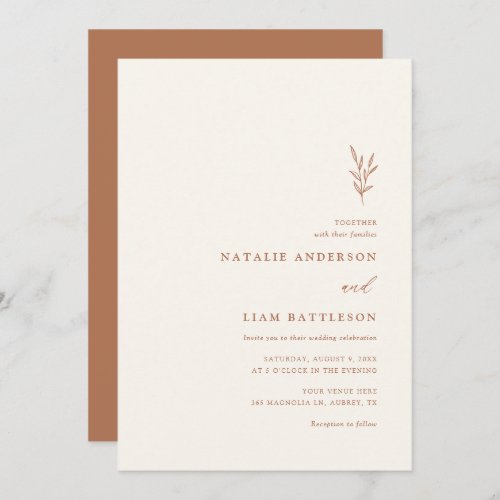 Minimalist Botanical Burnt Orange Wedding Invitati Invitation