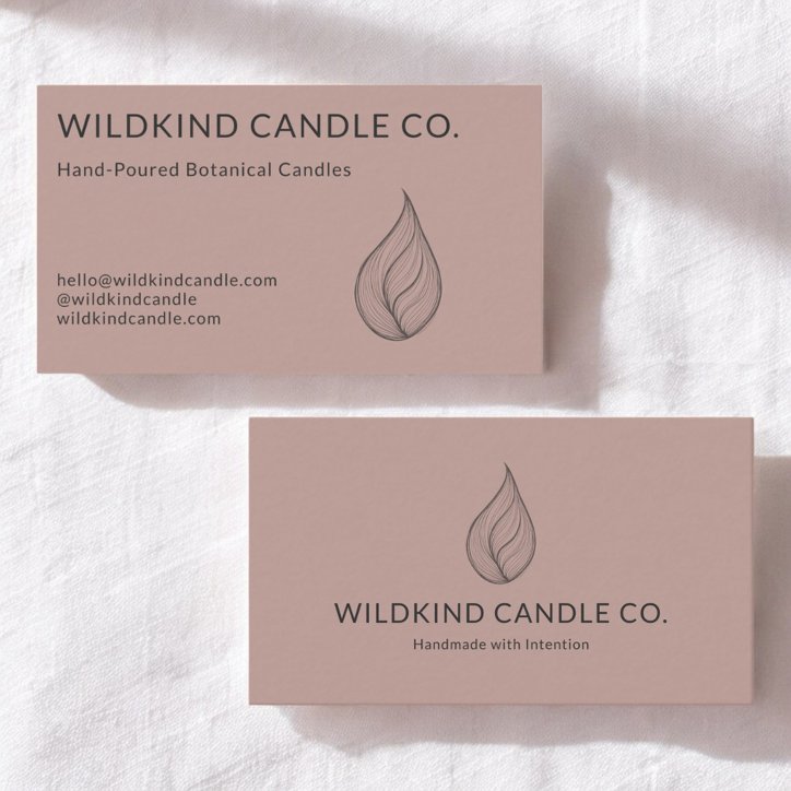 Minimalist Botanical Candle Hand Drawn Flame Business Card