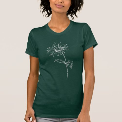 Minimalist Botanical Chamomile Flower Sketch T_Shirt
