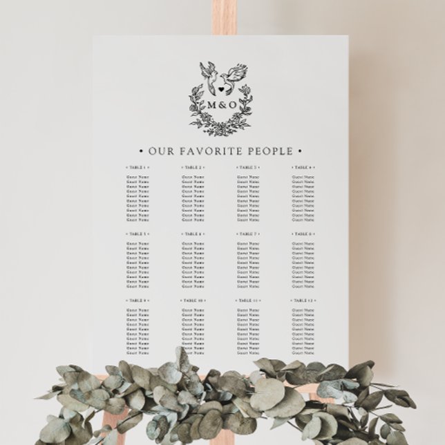 Minimalist Botanical Doves Wedding Seating Chart Foam Board (Creator Uploaded)