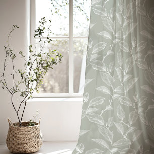 Minimalist Botanical Elegant Leaf Sage Green Sheer Curtains